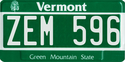 VT license plate ZEM596