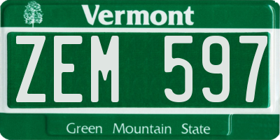 VT license plate ZEM597