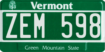 VT license plate ZEM598