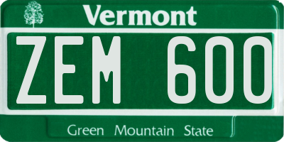 VT license plate ZEM600