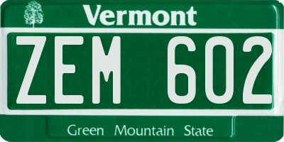 VT license plate ZEM602