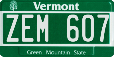 VT license plate ZEM607