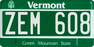 VT license plate ZEM608