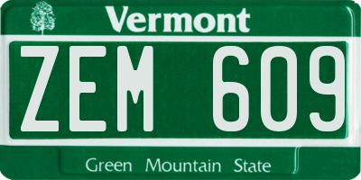 VT license plate ZEM609