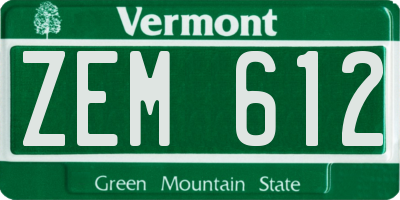 VT license plate ZEM612