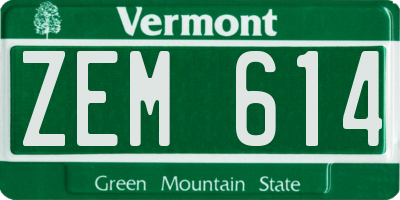 VT license plate ZEM614
