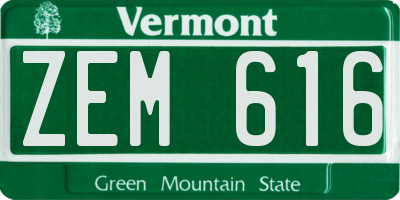 VT license plate ZEM616