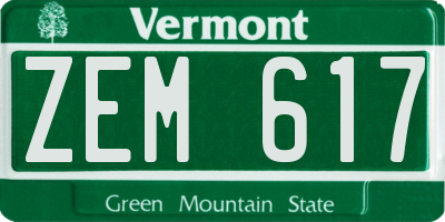 VT license plate ZEM617