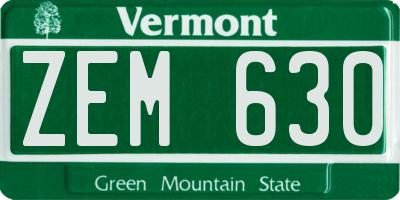 VT license plate ZEM630