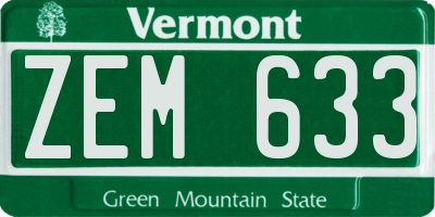 VT license plate ZEM633