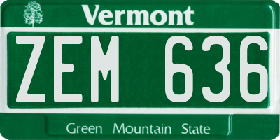 VT license plate ZEM636