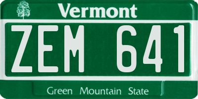 VT license plate ZEM641