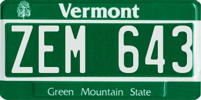 VT license plate ZEM643