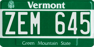 VT license plate ZEM645