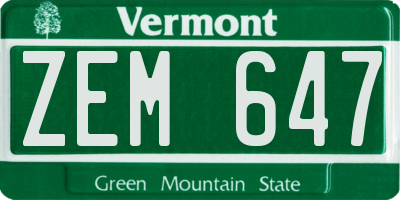VT license plate ZEM647