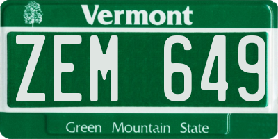 VT license plate ZEM649