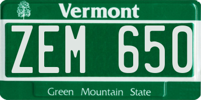 VT license plate ZEM650