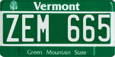 VT license plate ZEM665