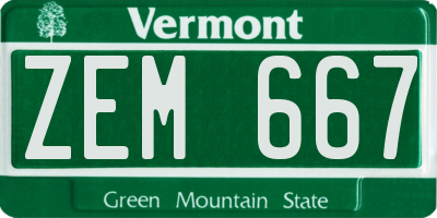 VT license plate ZEM667
