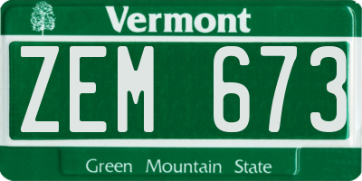 VT license plate ZEM673