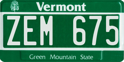 VT license plate ZEM675