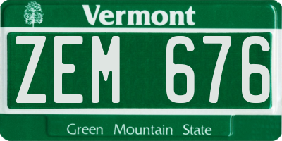 VT license plate ZEM676