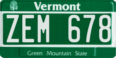 VT license plate ZEM678