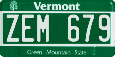 VT license plate ZEM679