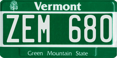 VT license plate ZEM680