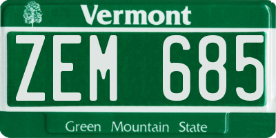 VT license plate ZEM685