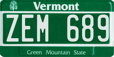 VT license plate ZEM689