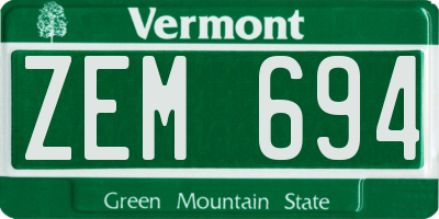 VT license plate ZEM694