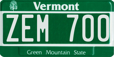VT license plate ZEM700