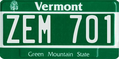 VT license plate ZEM701