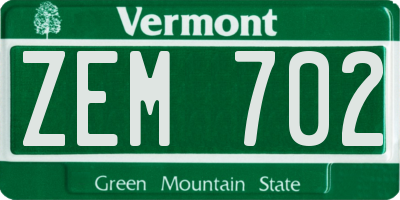 VT license plate ZEM702