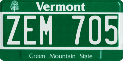 VT license plate ZEM705