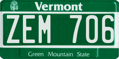 VT license plate ZEM706