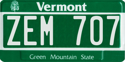 VT license plate ZEM707
