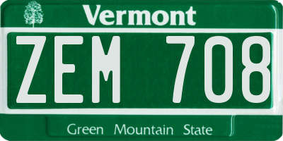 VT license plate ZEM708
