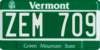 VT license plate ZEM709