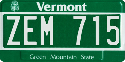 VT license plate ZEM715