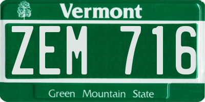 VT license plate ZEM716