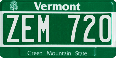 VT license plate ZEM720