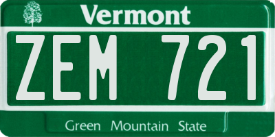VT license plate ZEM721