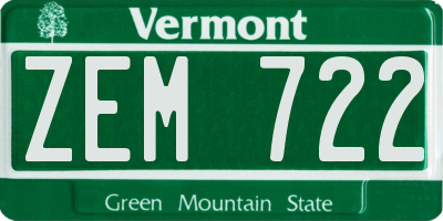 VT license plate ZEM722