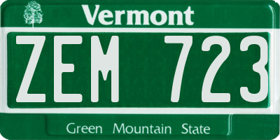 VT license plate ZEM723