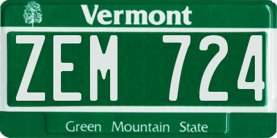 VT license plate ZEM724