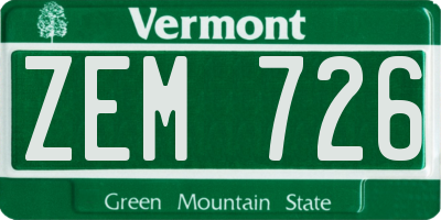 VT license plate ZEM726