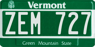 VT license plate ZEM727