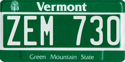 VT license plate ZEM730